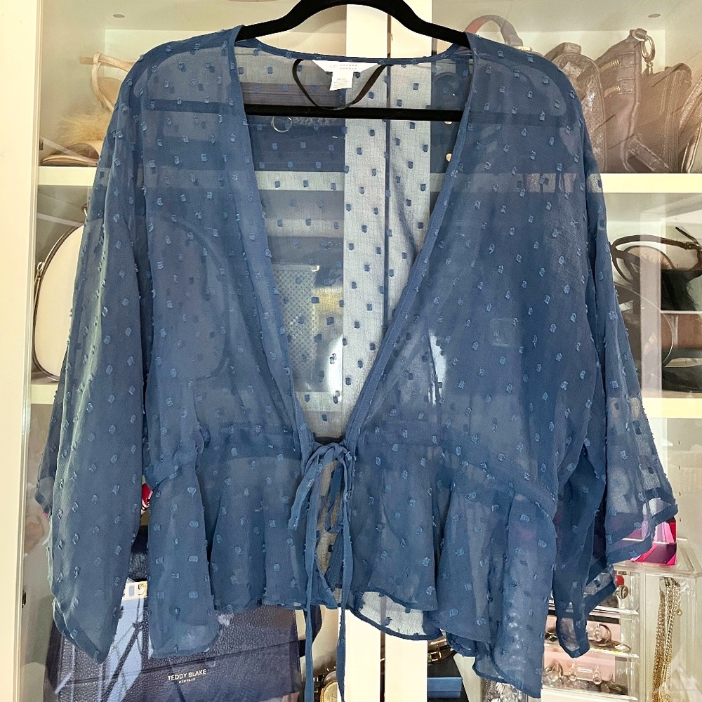 Dark Blue Swiss Dots LC Lauren Conrad Front-Tie Top